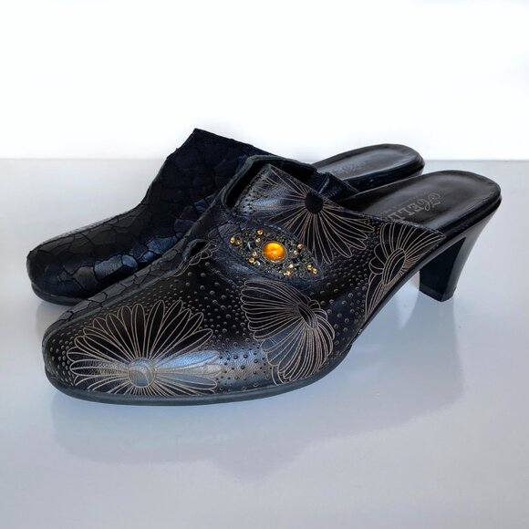 Helle Comfort Jemma 39 Slide Black Bootie Embossed Crocodile Jewel Heel US 8 - Picture 8 of 12